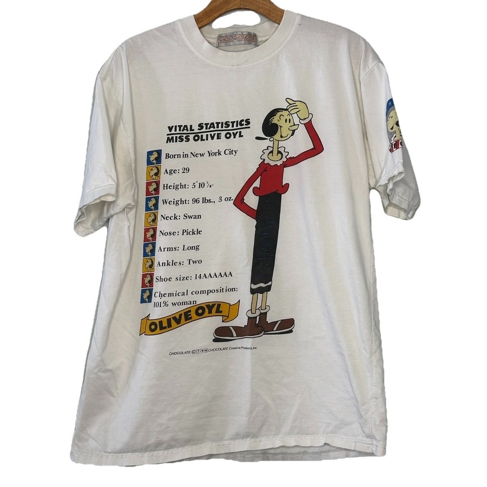 Vintage Olive Oyl T-Shirt Mens Large White Vital Statistic Hip Hop Cartoon Retro